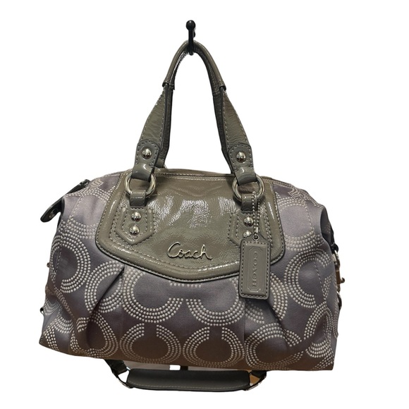 Coach Handbags - Coach Ashley Dotted Op Art Grey Canvas Satchel